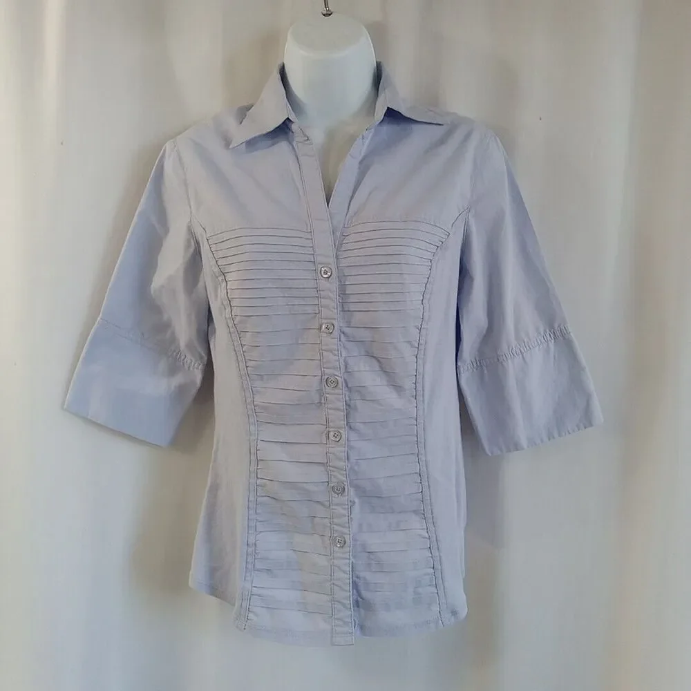 Signature By Larry Levine Shirt Women's Size Small Lt Blue Button Up 1 /2 Sleeve - Picture 1 of 12